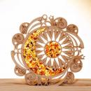 SUNCATCHER Bernstein in Birkenholz - Mond und Sterne